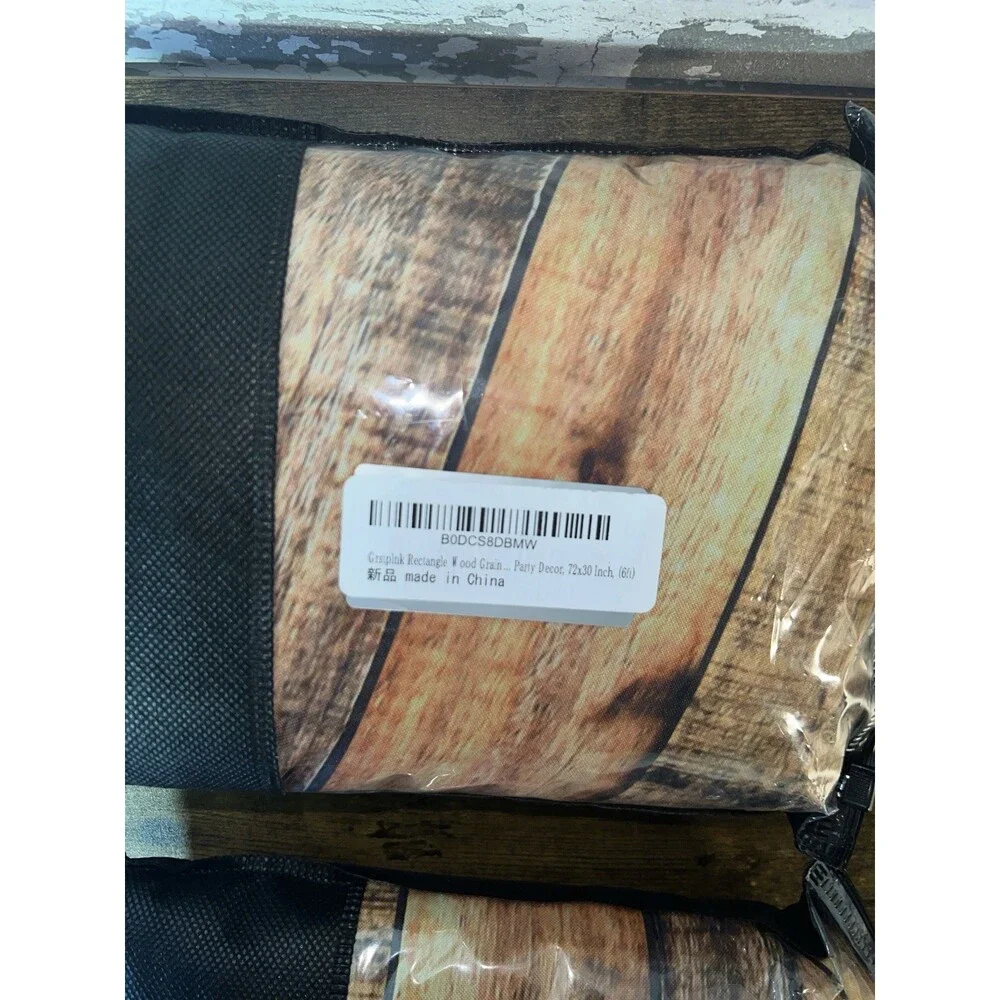 NEW! Lot of 2 Rectangle Wood Grain Fitted Tablecloths Picnic Party Decor 72x30
